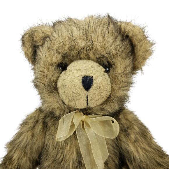 Goffa International Tan Black Frosted Tan Bear Plush Stuffed Animal Yellow Bow - Picture 3 of 6